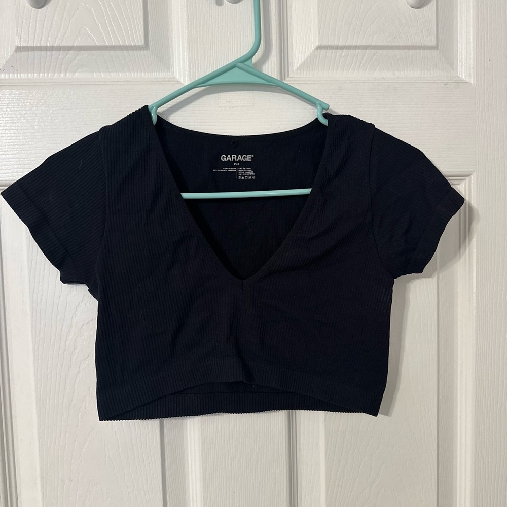 Garage Black Fitted Crop Blouse